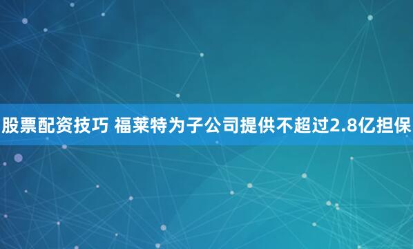 股票配资技巧 福莱特为子公司提供不超过2.8亿担保
